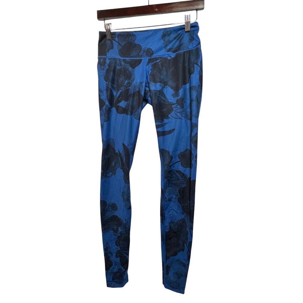 Lululemon Womens Leggings Floral Print Blue Black 6 Full Length Tights Yoga